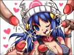  1girl big_breasts blue_eyes blue_hair blush breasts bukkake cum cum_in_mouth cum_on_face cute dawn emperpep hair handjob heart long_hair penis pokemon smile wink 