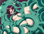 blush breasts consensual_tentacle_sex female navel nipples open_mouth purple_hair pussy restrained shirt_lift spread_legs sweater tentacle ttrop vaginal_insertion zone-tan