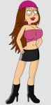  alternate_hair_style alternate_hairstyle big_ass big_breasts big_lips breasts family_guy fatandboobies glasses hair high_heel_boots high_heels long_hair meg_griffin multiverse_meg pink_shirt short_shirt skirt tubetop 