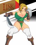 big_breasts breasts cleavage genderswap jay-marvel leotard link ocarina_of_time shield sword the_legend_of_zelda weapon