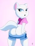  1girl 2016 angela anthro ass big_ass blue_eyes cat clothing feline fur furry looking_back mammal scrabble007 shirt shorts talking_angela talking_tom_and_friends_(series) white_fur 