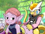 1girl 2boys ass black_eyes blush dragon_ball dragon_ball_xenoverse from_behind hair multiple_boys pink_hair pointed_ears purple_hair sex short_hair smile supreme_kai_of_time trunks_briefs