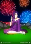  big_breasts breasts cleavage dimaar fireworks kimono night outdoors sake zone-tan 