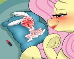 1girl 2016 angel_(mlp) blush digitaldomain123 duo equine erection feral fluttershy_(mlp) friendship_is_magic kiss_mark lagomorph male mammal my_little_pony pegasus penis rabbit smile testicles wings