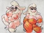  1girl anthro big_breasts breasts caprine dawn_bellwether disney eyewear furry glasses ikiki mammal pink_skin prison_suit pussy sheep wool zootopia 