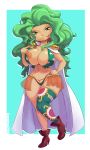 1girl big_breasts bikini boa_sandersonia boots breasts carmessi cleavage green_eyes green_hair nipples one_piece shiny shiny_skin tall tongue