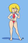 1girl bikini black_eyes blonde_hair blue_background ed,_edd,_'n'_eddy feet nazz short_hair smile zaribot