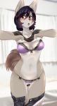 1girl 1girl anthro big_breasts blush bra breasts buried_frog canine clothed clothing dog fur furry hair kemono looking_at_viewer mammal open_mouth panties short_hair underwear