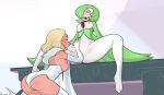 blonde_hair blushing blushmallet breasts_out_of_clothes chest_jewel crossover dickgirl emma_frost fellatio full-package_futanari futa_on_female futa_with_female futanari gardevoir intersex kneeling_female legs_spread looking_down marvel on_table oral pokemon pokemon_(species) pokephilia white_queen x-men