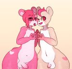 2016 anthro bear blush canine clothing duo erection front_view fur furry girly hair half-closed_eyes heart humanoid_penis looking_at_viewer male mammal multicolored_fur navel nipples nude one_eye_closed open_mouth partially_retracted_foreskin penis pink_fur pink_hair pose simple_background small_penis smile somescrub standing strawbeary_j strawberry_shortcake teeth testicles tongue tongue_out two_tone_fur uncut white_fur wide_hips wink