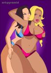 asa_akira blonde_hair breast_grab curvy large_breasts molly_cavalli navel pornstar pyramid_(artist) swimsuit yuri