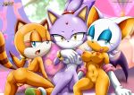 3girls bbmbbf blaze_the_cat furry marine_the_raccoon mobius_unleashed multiple_girls palcomix rouge_the_bat sega sonic_(series) sonic_the_hedgehog_(series) tagme