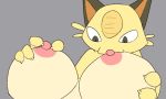 1girl big_breasts breasts carbondieoxside cute gif huge_breasts licking male male/female mammal meowth nintendo nipples paizuri penis pokemon sex simple_background smile tongue tongue_out video_games