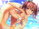 1girl 4:3_aspect_ratio ass bikini blue_sky blush breasts brown_eyes brown_hair cloud cloudy_sky dark_skin day hair_ornament hair_ribbon high_resolution innertube kantai_collection leaning_forward libeccio_(kantai_collection) long_hair na!?_(naxtuyasai) navel naxtuyasai nipples open_mouth outside posterior_cleavage ribbon side-tie_bikini sky small_breasts smile star_print summer sunlight swimsuit tanned tied_hair twin_tails wardrobe_malfunction water white_bikini white_swimsuit