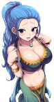  1girl 1girl 1girl alternate_version_available big_breasts big_breasts blue_hair breasts cleavage clothed_female dancer_outfit female_focus female_only high_res huge_breasts kasai_shin light-skinned_female light_skin long_hair long_ponytail looking_at_viewer mature mature_female naughty_face nefertari_vivi one_piece ponytail simple_background solo_female solo_focus tagme thighs white_background 