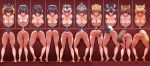  1girl 6+girls :q animal_ears anus ass barefoot bdsm big_breasts black_hair blonde blush bondage breasts brown_eyes censored cheetah_ears cheetah_tail clavicle cleavage coyote_(kemono_friends) coyote_ears coyote_tail dark_skin emperor_penguin_(kemono_friends) eyebrows_visible_through_hair eyelashes eyeliner feet gentoo_penguin_(kemono_friends) gradient_hair grey_hair grey_wolf_(kemono_friends) hair_ornament hair_over_one_eye heart heterochromia high_resolution huge_nipples human_toilet humboldt_penguin_(kemono_friends) kemono_friends king_cheetah_(kemono_friends) knees_together_feet_apart lineup looking_at_viewer makeup margay_(kemono_friends) mosaic_censoring multicolored_hair multiple_girls multiple_views nipples nude penguin_tail penguins_performance_project_(kemono_friends) ponytail pussy rockhopper_penguin_(kemono_friends) royal_penguin_(kemono_friends) shiny shiny_skin shoebill_(kemono_friends) short_hair smile spread_legs tail take_your_pick tears through_wall tied_hair tile_wall tiles tiptoes tongue tongue_out two-tone_hair very_high_resolution wall wanaata wolf_ears wolf_tail 