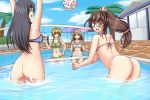 4girls ass bottomless deviantart embarrassing glasses long_hair looking_back looking_down nerd pool prank shiny shiny_skin short_hair smile