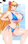 aino_minako ball big_breasts bikini bishoujo_senshi_sailor_moon blonde_hair blue_bikini blue_swimsuit breasts cleavage deviantart dixi-q huge_breasts long_hair minako_aino polka_dot_bikini shykidzstudios side-tie_bikini soccer soccer_ball swimsuit