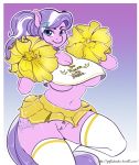 1girl 2016 aged_up anthro anthrofied arnachy belly blue_eyes border breasts cheerleader clothed clothing cutie_mark diamond_tiara_(mlp) earth_pony english_text equine eyelashes friendship_is_magic furry gradient_background hair horse legwear long_hair looking_at_viewer mammal midriff multicolored_hair my_little_pony navel pom_poms pony ponytail purple_hair pussy signature simple_background smile text two_tone_hair underboob white_border white_hair