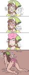 ! 1girl 4koma ?! anal breasts breeder brown_eyes brown_hair comic cum ditto double_penetration english_text feet goo heart human interspecies nipples pokemon pokephilia sex soles speech_bubble spoken_exclamation_mark spoken_heart text toes transformation vaginal