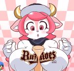  1girl anthro baseball_bat big_breasts bovine breasts cattle furry kemono mammal sechomi11 simple_background 