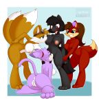 1girl 2016 anthro black_fur black_hair blaze_the_cat blue_eyes blush breasts brown_hair canine captive cat fan_character feline female/female fiona_fox foursome fox fur furry group group_sex hair kloudmutt mammal miles_"tails"_prower nila nilafoxy nilapony orange_fur purple_fur pussy red_eyes red_fur sega sex sideboob yellow_eyes