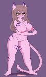  1girl 1girl 2018 anthro areola blush bodily_fluids breasts digital_media_(artwork) domestic_cat felid feline felis hair lactating long_hair mammal milk navel nipples nude pinkcappachino pussy simple_background 