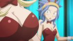 2girls anime big_breasts blonde_hair blue_hair blush bouncing_breasts breasts bunny_ears bunny_girl bunnysuit ecchi fairy_tail female female_only gif hair levy_mcgarden long_hair lucy_heartfilia multiple_girls small_breasts