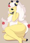  1girl 1girl 2017 anthro areola breasts looking_at_viewer mega_ampharos mega_evolution nintendo nipples pinkcappachino pok&eacute;mon pok&eacute;mon_(species) pok&eacute;morph simple_background smile video_games 