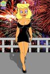  1girl animaniacs big_breasts breasts cleavage dress female_only fireworks hello_nurse little_black_dress lizardsharkragon solo_female 