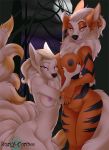 1girl 2016 anthro anthrofied arcanine armpits bedroom_eyes blonde_hair breast_fondling breast_grab breasts brown_eyes canine claws dipstick_tail duo eyelashes female/female fondling fox fur furry hair half-closed_eyes hand_behind_head hand_on_breast hand_on_chest happy highres holding_breast kneel long_hair looking_at_viewer mammal multi_tail multicolored_tail navel night ninetales nintendo nipples nude open_mouth open_smile outside pokemon pokemorph pose pussy raised_arm red_eyes seductive sharp_claws smile sparky-corpsee squint standing video_games