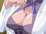  1girl animated animated_gif bible_black big_breasts bouncing_breasts breasts erect_nipples fingering gif horny huge_breasts lab_coat labcoat lowres minase_yukiko pleasure qvga shin_bible_black 