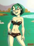 bikini black_eyes black_hair breasts cameltoe cartoon_network dyed_hair esenkas goth green_hair gwen_(tdi) hourglass_figure pale-skinned_female thick_ass thick_legs thick_thighs total_drama_island two_tone_hair wasp_waist