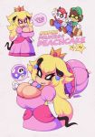 1girl anthro big_breasts breasts canine cleavage clothed clothing cosplay crown cute dennis_the_dog dog dress eyewear furry glasses huge_breasts luigi mammal mario mario_bros mouse mushroom nintendo princess princess_peach rodent royalty skirt slit_pupils smutbunny text tiffy_cheesecake umbrella video_games zachary_plebton