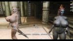  2girls 3d ass big_ass big_breasts breasts dark_elf fuckable huge_breasts insanely_hot irileth lydia mod multiple_girls nipples nude skyrim 