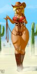 animal_genitalia animal_penis applejack boots cactus clothing equine_penis erection footwear friendship_is_magic futanari human hybrid lasso looking_at_viewer mammal my_little_pony penis rope western wide_hips