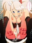  areolae ass big_breasts blonde_hair blue_eyes blush body_writing breasts cum cum_in_pussy cumdrip danganronpa double_v enoshima_junko female grin hair_ribbon indoors junko_enoshima long_hair morokoshitaroh necktie nipples pussy pussy_juice shaved_pussy shoes sitting skirt solo speech_bubble sweat tally tally_marks teeth text toilet translation_request twintails v 