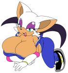 1girl 1girl anthro bat big_breasts blue_eyes breasts cleavage clothed clothing furry gloves high_res huge_breasts lips mammal michiyoshi rouge_the_bat sega