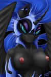 1girl anthro anthrofied bedroom_eyes big_breasts blue_hair breasts ear_piercing equine erect_nipples friendship_is_magic furry hair half-closed_eyes horn m-b-p mammal my_little_pony nightmare_moon nipples piercing pose seductive smile winged_unicorn wings