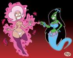 2016 2girls a_kind_of_magic black_hair crossover danny_phantom desiree embarrassing fairy ghost green_skin hair ilpanza multiple_girls pink_hair pink_panties prank willow willow_(a_kind_of_magic)