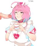  after_sex asian_female cum cum_on_breasts cum_on_face cum_on_upper_body heart heart_hands idolmaster multicolored_hair yumemi_riamu 