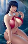 1girl artist_name big_breasts bracelet breasts caucasian cleavage collar dark_hair dynamite_comics flowerxl hips looking_at_viewer navel panties red_nails revealing_clothes sexy sitting slut thick_thighs vampirella vampirella_(series)