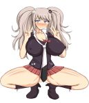  big_breasts breasts cleavage danganronpa double_v enoshima_junko erect_nipples female hair_ornament junko_enoshima musuka_(muska) nipples solo squatting v 