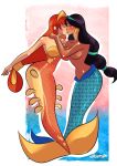  2girls aladdin_(series) big_breasts black_hair blush breasts closed_eyes dark_skin disney hair hugging interracial kissing long_hair love mermaid multiple_girls mutual_yuri orange_hair princess_jasmine pronon1990_(artist) saleen topless yuri 