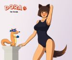 big_breasts breasts dora_marquez dora_the_explorer elec-ant elec-ant_(artist) fox fox_ears fox_girl fox_tail heart_eyes hearts nick_jr. nickelodeon one-piece_swimsuit school_swimsuit sukumizu swimsuit swiper_(dora_the_explorer)