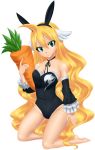  big_breasts breasts bunny_ears bunnysuit carrot cleavage fairy_tail female food mavis_vermilion planeptune smile solo 