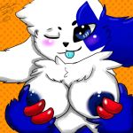 aoi-kishiko blue_fur blue_nipples breasts horny innocent pokemon tongue tongue_out wink zangoose