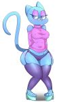  1girl anthro blue_fur blush breasts cartoon_network cat cleavage clothed clothing feline flutteringpie fur furry garter_belt garter_straps legwear looking_at_viewer mammal mature_female milf nicole_watterson nipples panties parent platform_heels platforms smile stockings sweater the_amazing_world_of_gumball underwear 