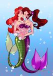  2girls blush breasts closed_eyes disney hair hercules hugging incipient_kiss long_hair love megara mermaid multiple_girls mutual_yuri princess_ariel pronon1990_(artist) red_hair the_little_mermaid yuri 