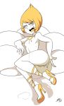  1girl bigdead93 blush cartoon_network high_heels nude orange_hair simple_background steven_universe sweat yellow_pearl yellow_pearl_(steven_universe) 